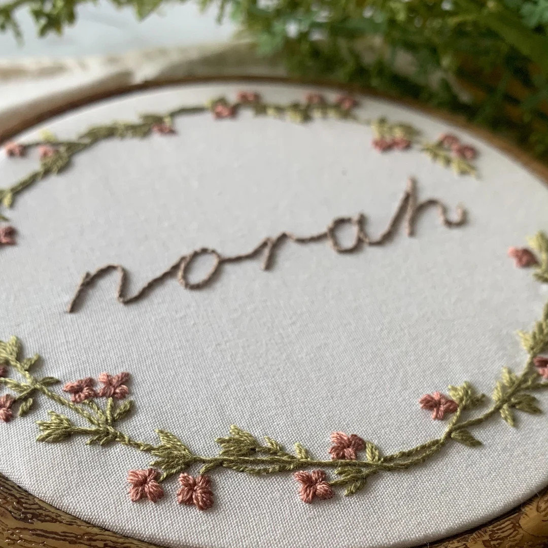 Personalized Botanical Embroidery Hoop Art • Hand Embroidered Script Flower Wall Decor - Etsy | Etsy (US)