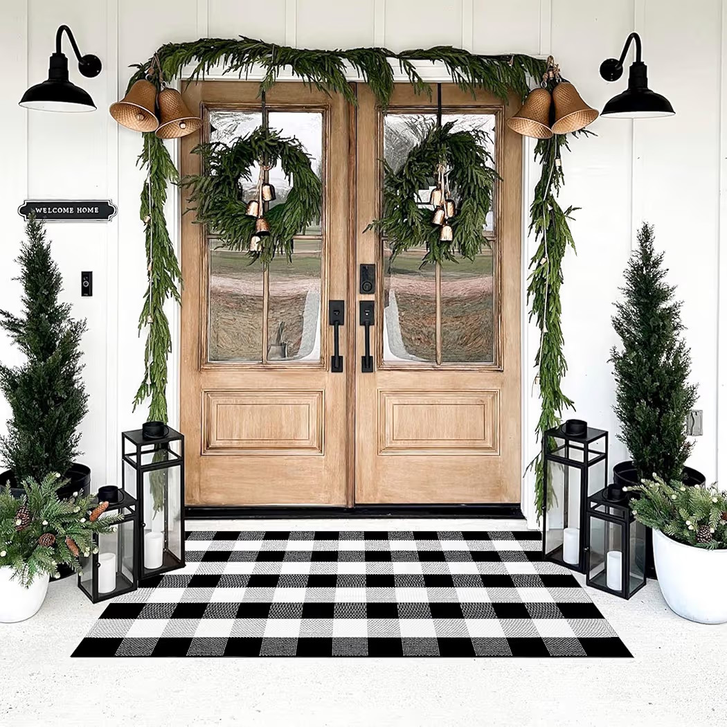 SEEKSEE Cotton Buffalo Plaid Rug 3'x5' Black and White Checked Rug Washable Doormats Indoor Outdo... | Amazon (US)