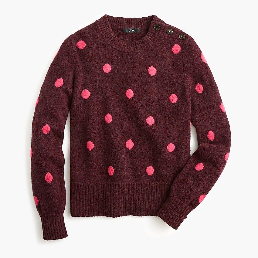 Button detail crewneck sweater in dot supersoft yarn | J.Crew US