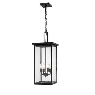 4-Light 27 in. Powder Coat Black Outdoor Lantern Pendant | The Home Depot
