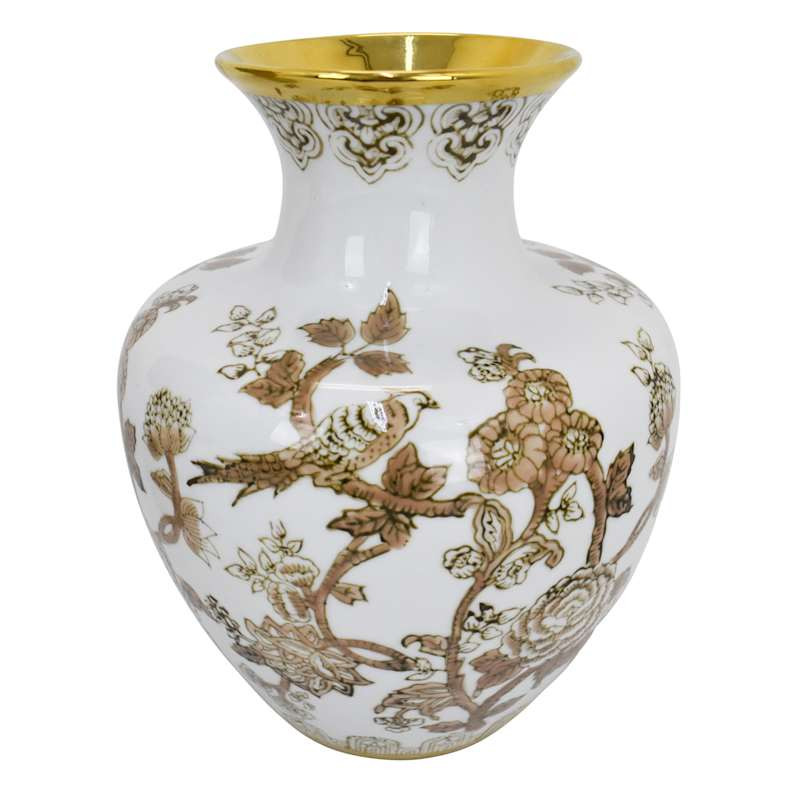 Brown & White Chinoiserie Vase, 9" | At Home