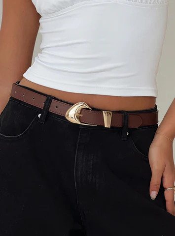 You're Strong Belt Dark Brown / Gold | Princess Polly US