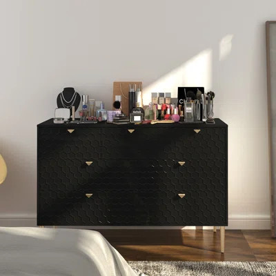 Modern 7 Sideboard, Black Color, +Iron Composition, For Bedroom And Living Room Clutter Control - Adjustable Feet Honeycomb Pattern Design Management | Wayfair North America