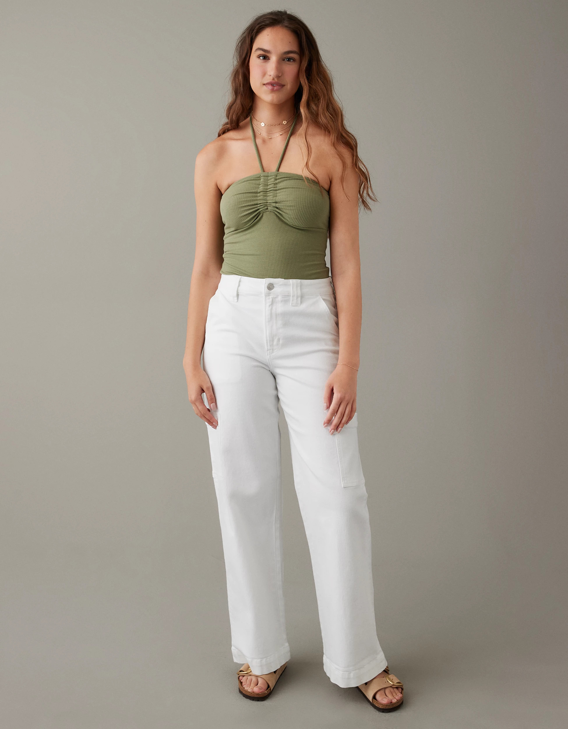 AE Cinch-Front Halter Bodysuit | American Eagle Outfitters (US & CA)