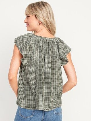 Loose Check-Pattern Flutter-Sleeve Top for Women | Old Navy (US)