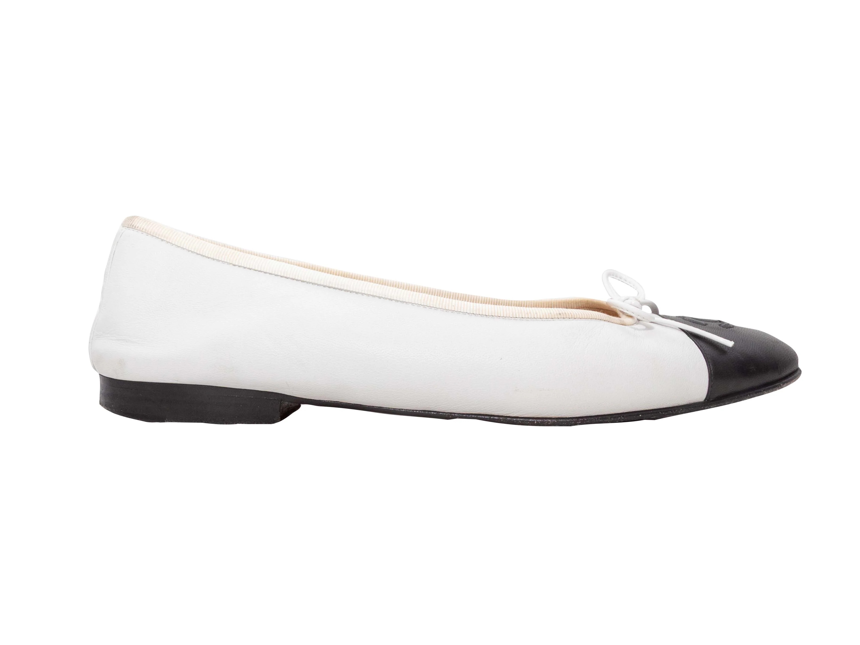 White & Black Chanel Leather Cap-Toe Ballet Flats Size 40.5 | Designer Revival