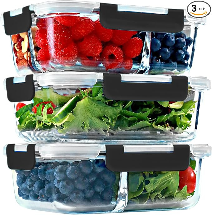 FIT Strong & Healthy Meal Prep Containers, 1 & 2 & 3 Compartments – Glass Bento Box Adult Lunch... | Amazon (US)