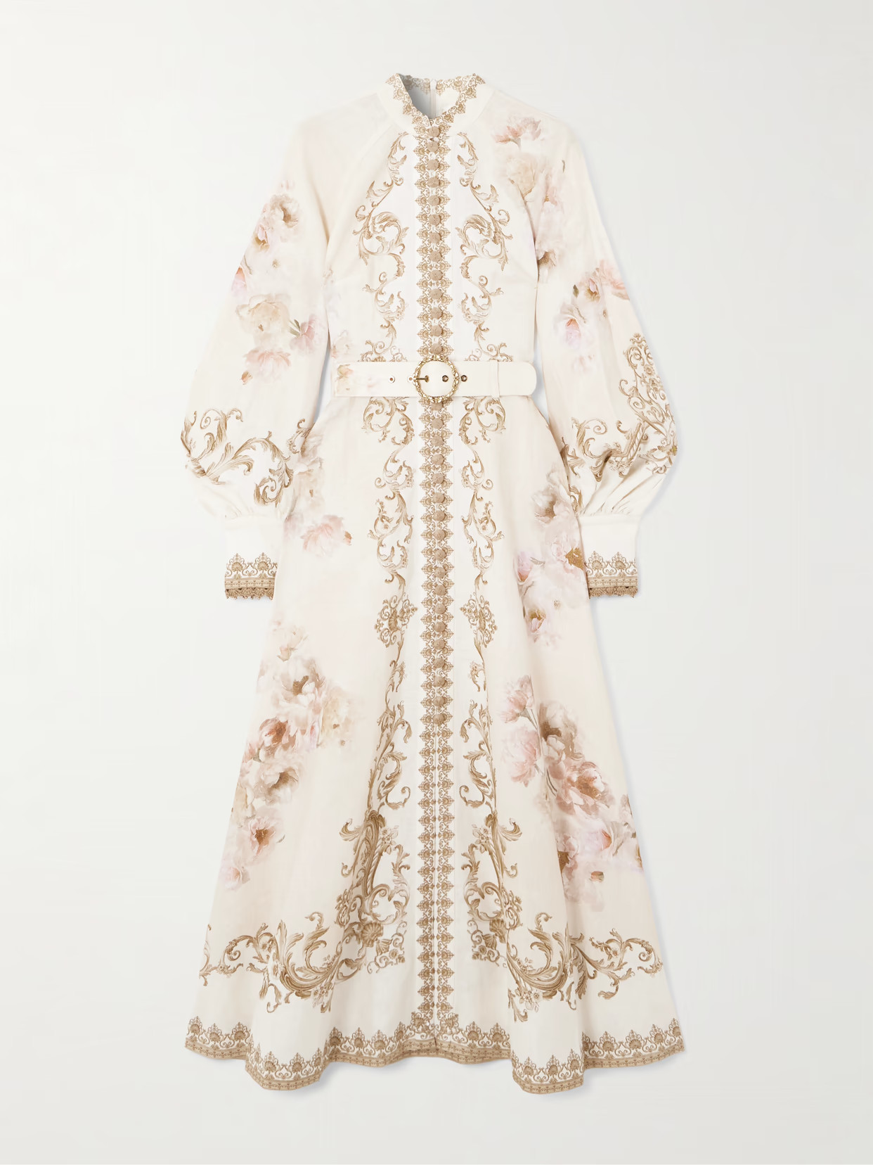 Zimmermann - Belted Floral-print Linen Midi Dress - Cream | NET-A-PORTER (US)