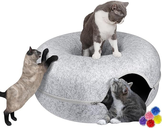 MAMI&BABI Cat Cave for Indoor Cats, Cat Donut Cat Tunnel Bed, Scratch Resistant Cat Toys for Medi... | Amazon (US)