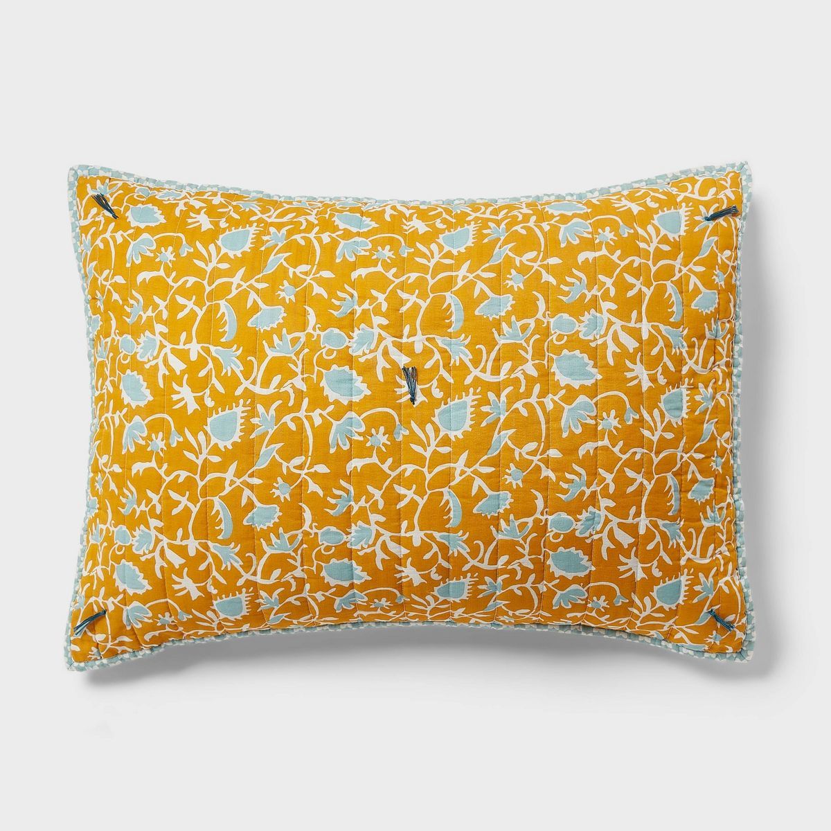 Standard Boho Earthy Vines Quilt Sham Mustard Yellow/Teal Blue - Threshold™ | Target