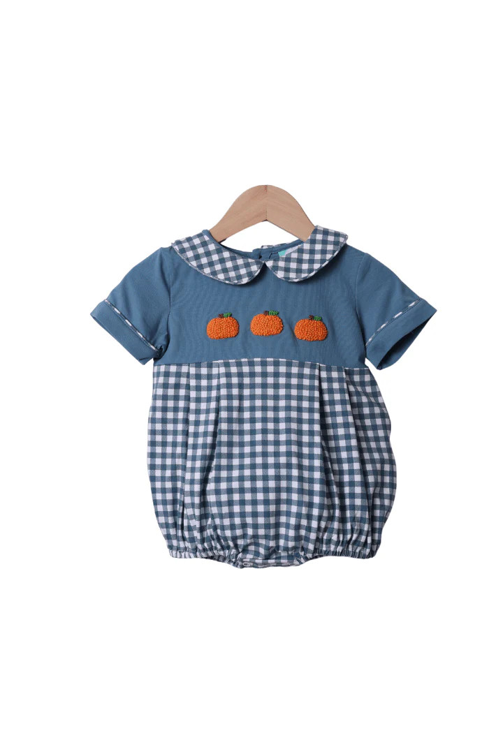 French Knot Pumpkin Stone GINGHAM Bubble | The Smocked Flamingo