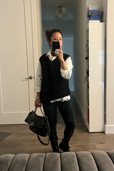 Weekend outfit. Black sweater vest. Skinny jeans. Wore this for a school thing. Mom life. Amazon fashion. Amazon find.

#LTKunder100 #LTKunder50 #LTKstyletip