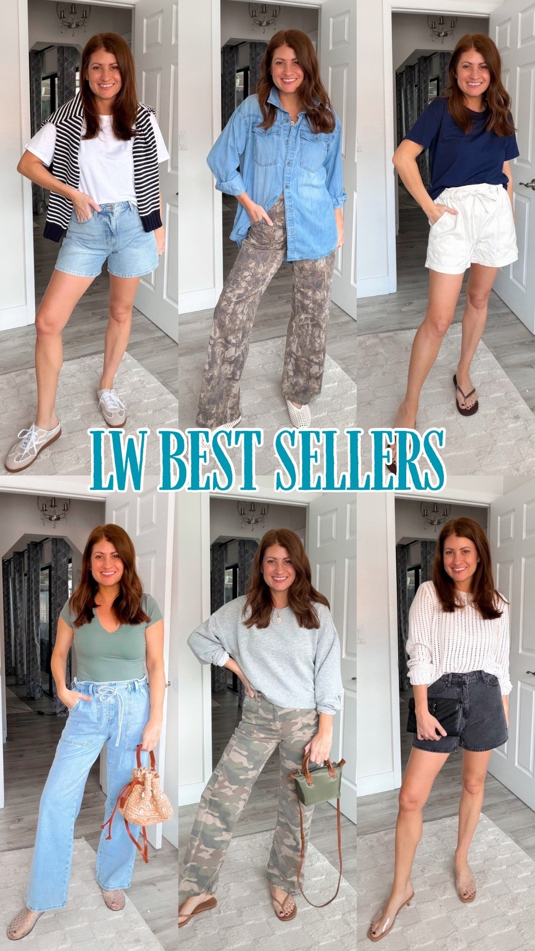 Last weeks best sellers! 

Camo pants- small
Denim shirt- small
5 inch inseam shorts- size 6
Double lined top- medium 
Basic tee- small

#LTKSeasonal #LTKOver40
