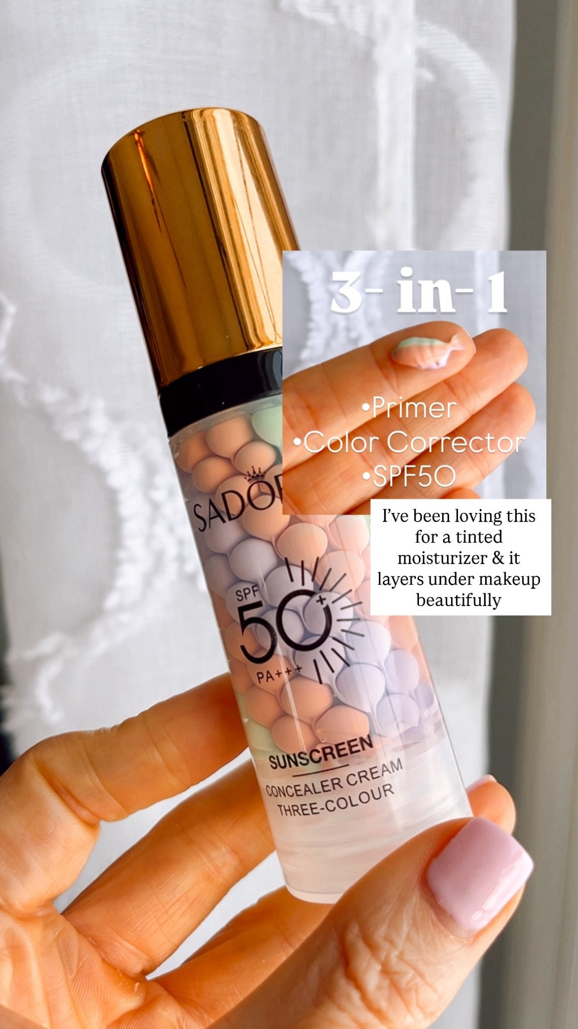 3 in 1. 
Primer, color corrector + SPF 50! Love it for a tinted moisturizer on no make up days & it layers beautifully under make up 

#LTKmorningroutine #LTKgrwm #LTKBeauty