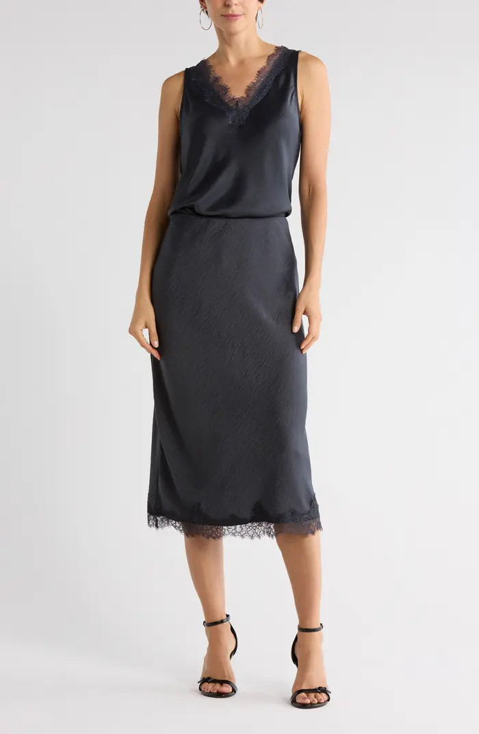 Lace Trim Satin Midi Skirt | Nordstrom Rack