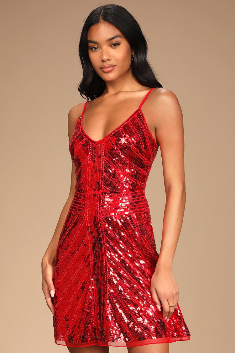 Go with the Glam Red Sequin Sleeveless Mini Dress | Lulus (US)
