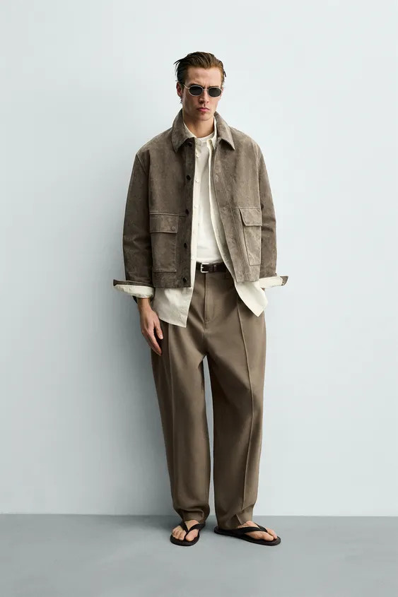 CROPPED FIT SPLIT SUEDE OVERSHIRT | Zara UK