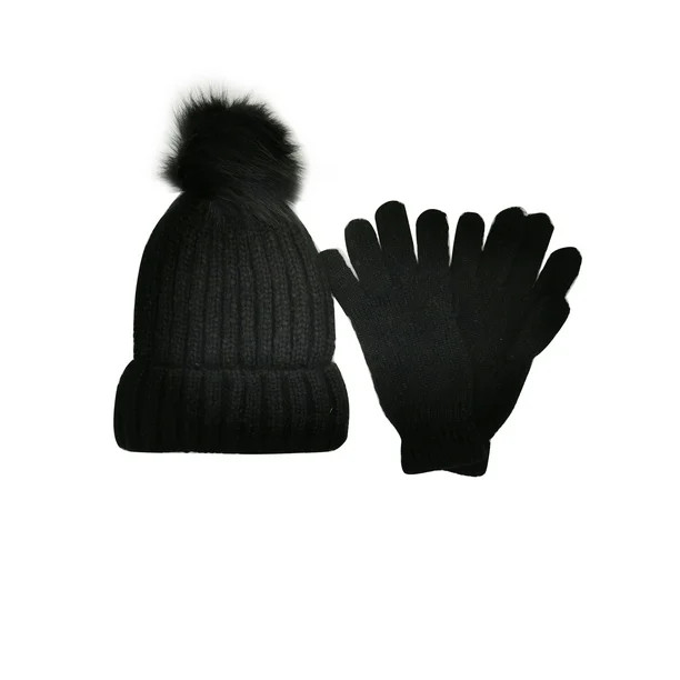 Time and Tru Women's Beanie Hat and Gloves, 2-Piece Set - Walmart.com | Walmart (US)