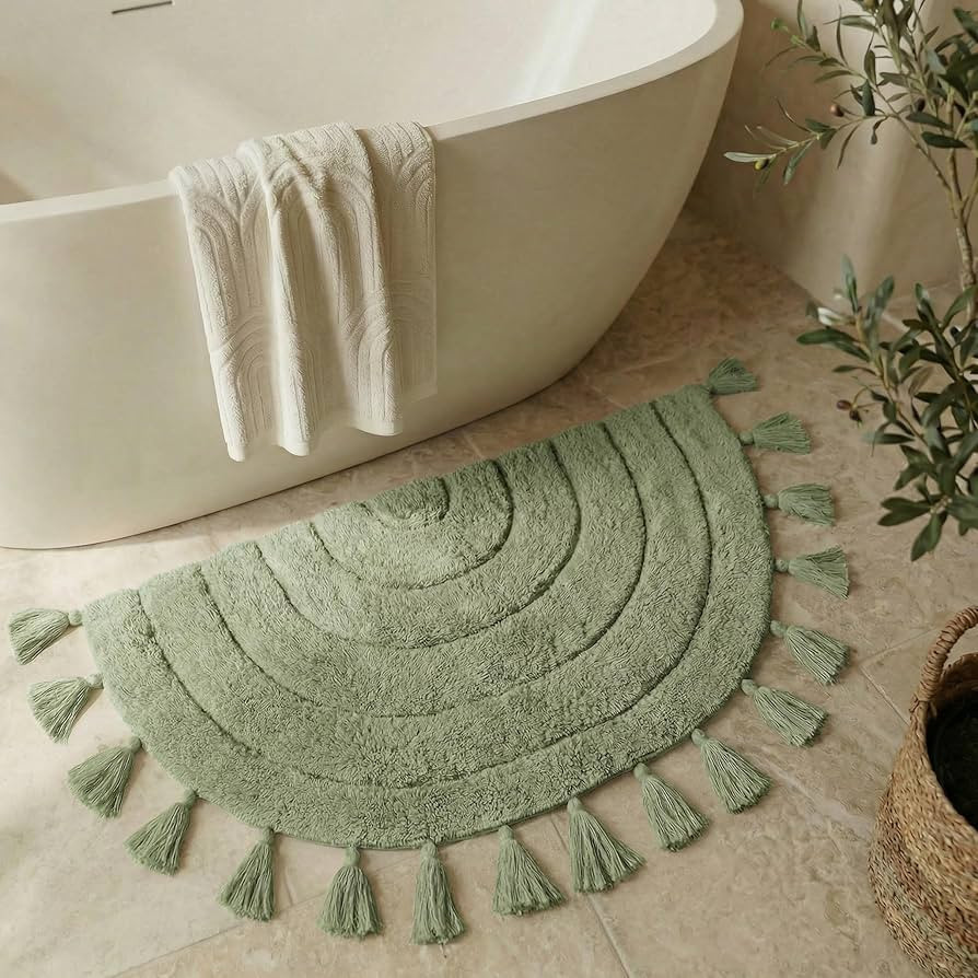 Beautiful Boho Rug with Tassels for Your Bathroom - Soft Half Circle 100% Cotton Mat Fits Perfect... | Amazon (US)