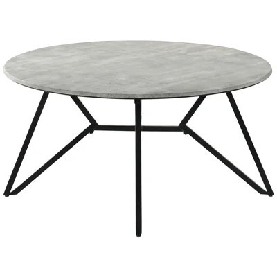 Round Coffee Table In Cement And Gunmetal Finish, Minimalist Hairpin Legs For Contemporary Urban Style, 18X36x36 Inches, Build - Inspired, Table, Elem | Wayfair North America
