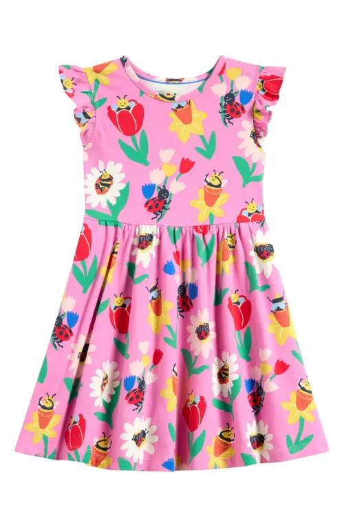 Mini Boden Kids' Posie Spring Garden Frill Sleeve Cotton Jersey Dress in Sugared Lilac Spring Garden at Nordstrom, Size 3-4Y | Nordstrom