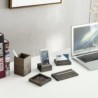 Office Desk Accessories, Brown Wood Set, 5 Pieces | Etsy (US)