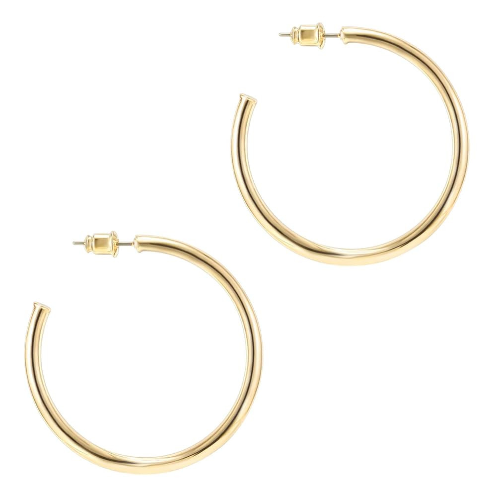 PAVOI 14K Gold Plated Hoop Earrings for Women - 2mm Thick Infinity Hoops - Lightweight Loop Earri... | Amazon (US)