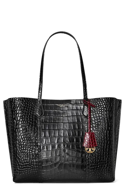 Tory Burch Perry Croc Embossed Leather Tote in Black at Nordstrom | Nordstrom
