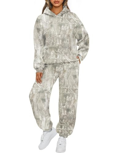 ACCPUR 2 Piece Camo Sweatsuits for Women Oversized Maple Leaf Hoodies Sets Graphic Sweatshirts Tracksuits Fleece Fall Outfits | Amazon (US)