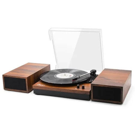 LP&No.1 Bluetooth Vinyl Retro Record Player with External Speakers 3-Speed Belt-Drive Vintage Turnta | Walmart (US)