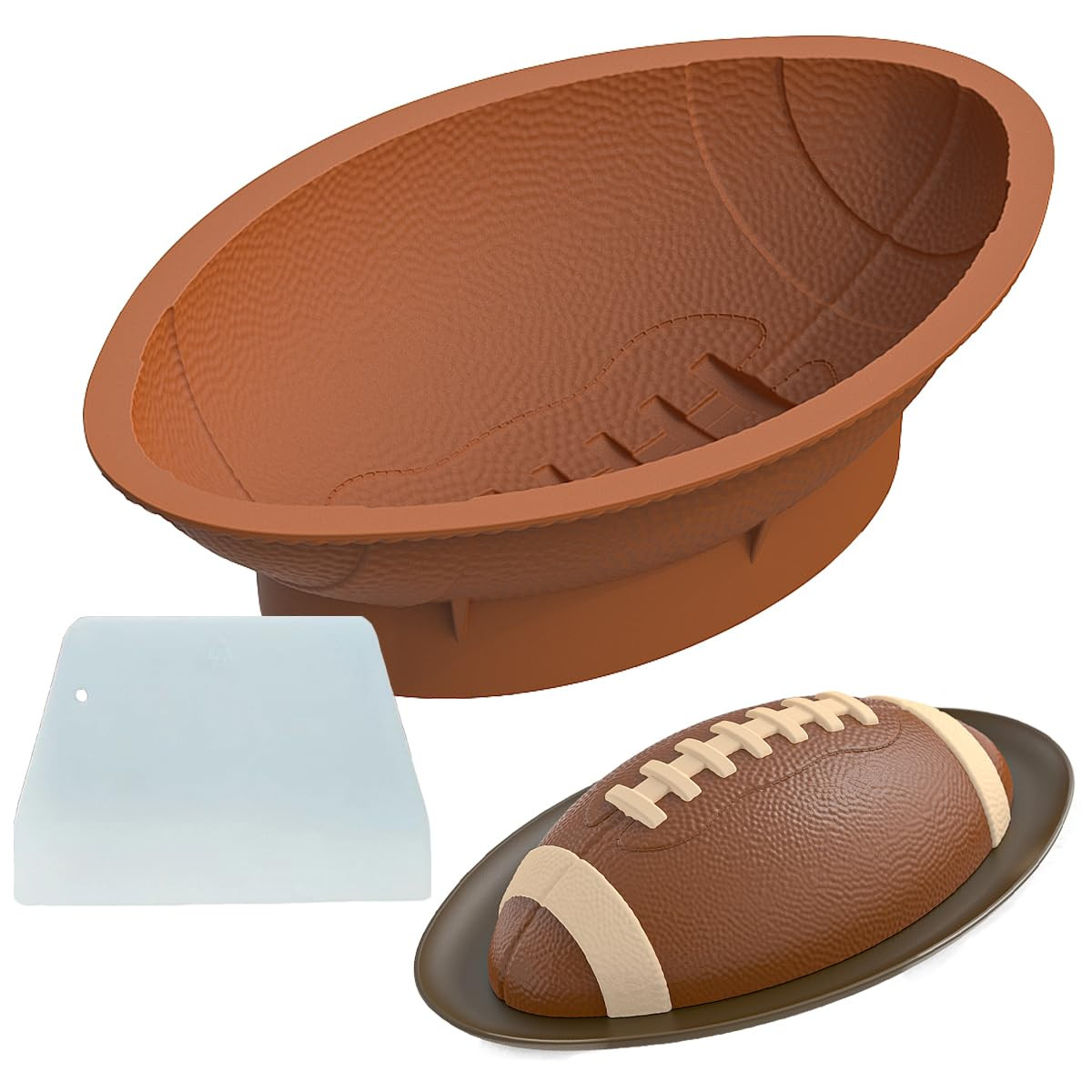 Football Cake Pan with Scraper - 12 Inch Nonstick Football Shaped Silicone Mold for Baking, 3D Br... | Amazon (US)