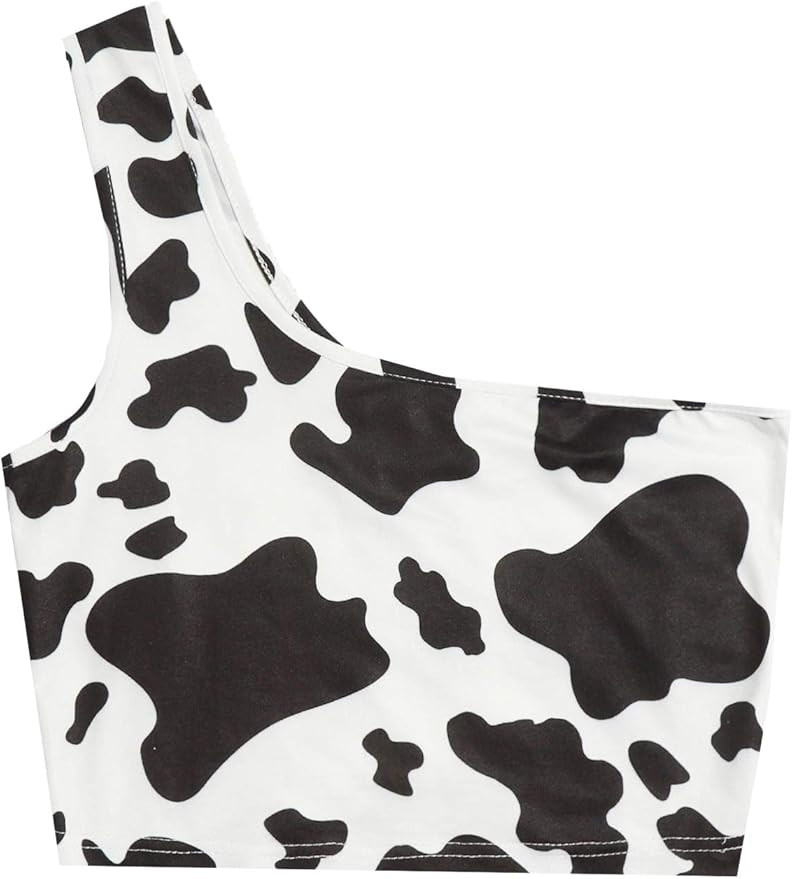 SheIn Women's One Shoulder Cow Print Tank Top Sleeveless Vest Crop Top | Amazon (US)