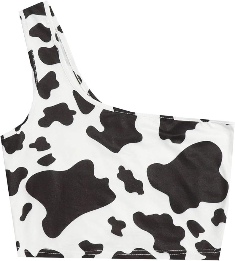 SheIn Women's One Shoulder Cow Print Tank Top Sleeveless Vest Crop Top | Amazon (US)