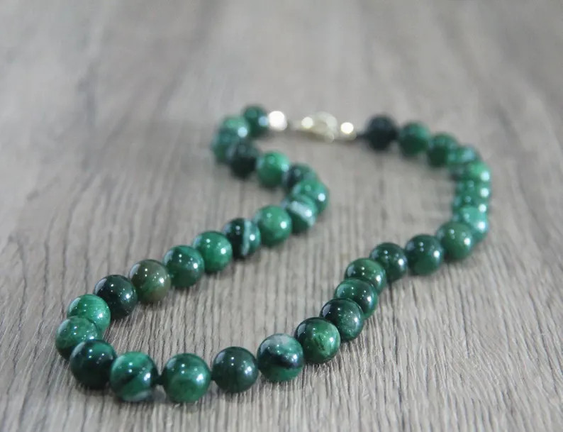 10mm Green Jade Marble Hand Knotted Gemstone Necklace, Silk-knotted Gem Beaded Choker - Etsy | Etsy (US)