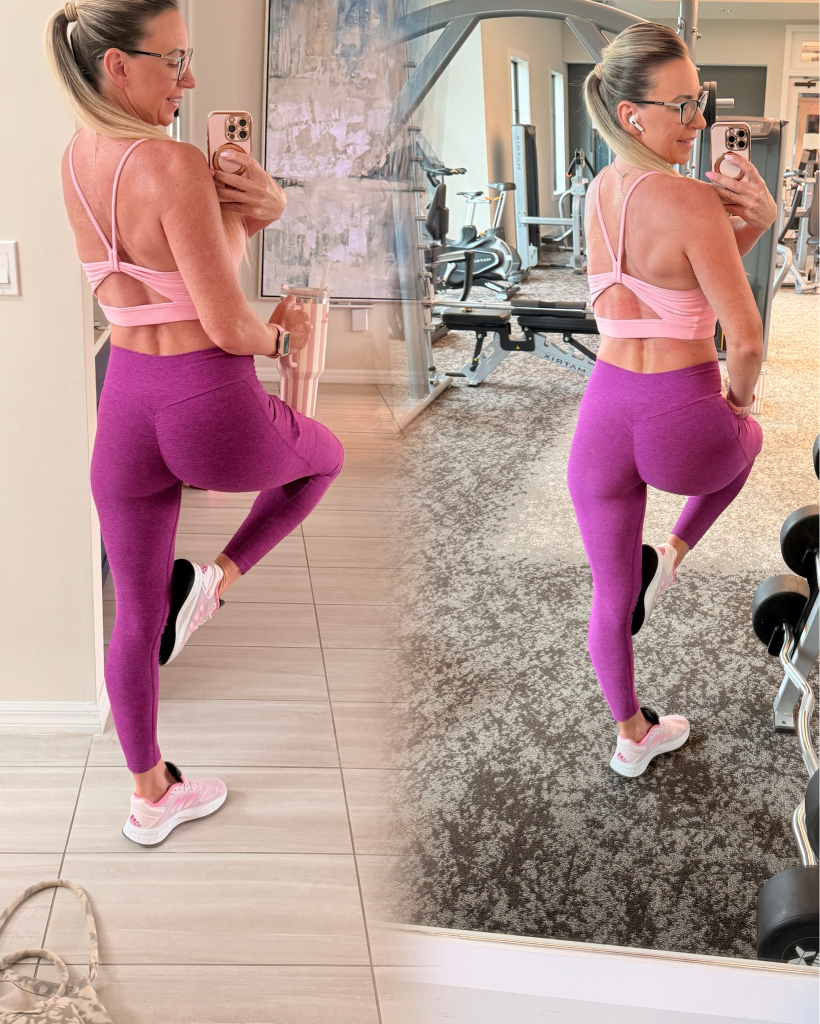 Gym outfit of the day 💜💕 absolutely loving this pink and purple color combo. The back detail on this sports bra is so cute, and the leggings are buttery soft, supportive, and comfortable for every workout. One of those activewear sets that looks just as good as it feels. Wearing size M in both.

#LTKootd #LTKActive #LTKU