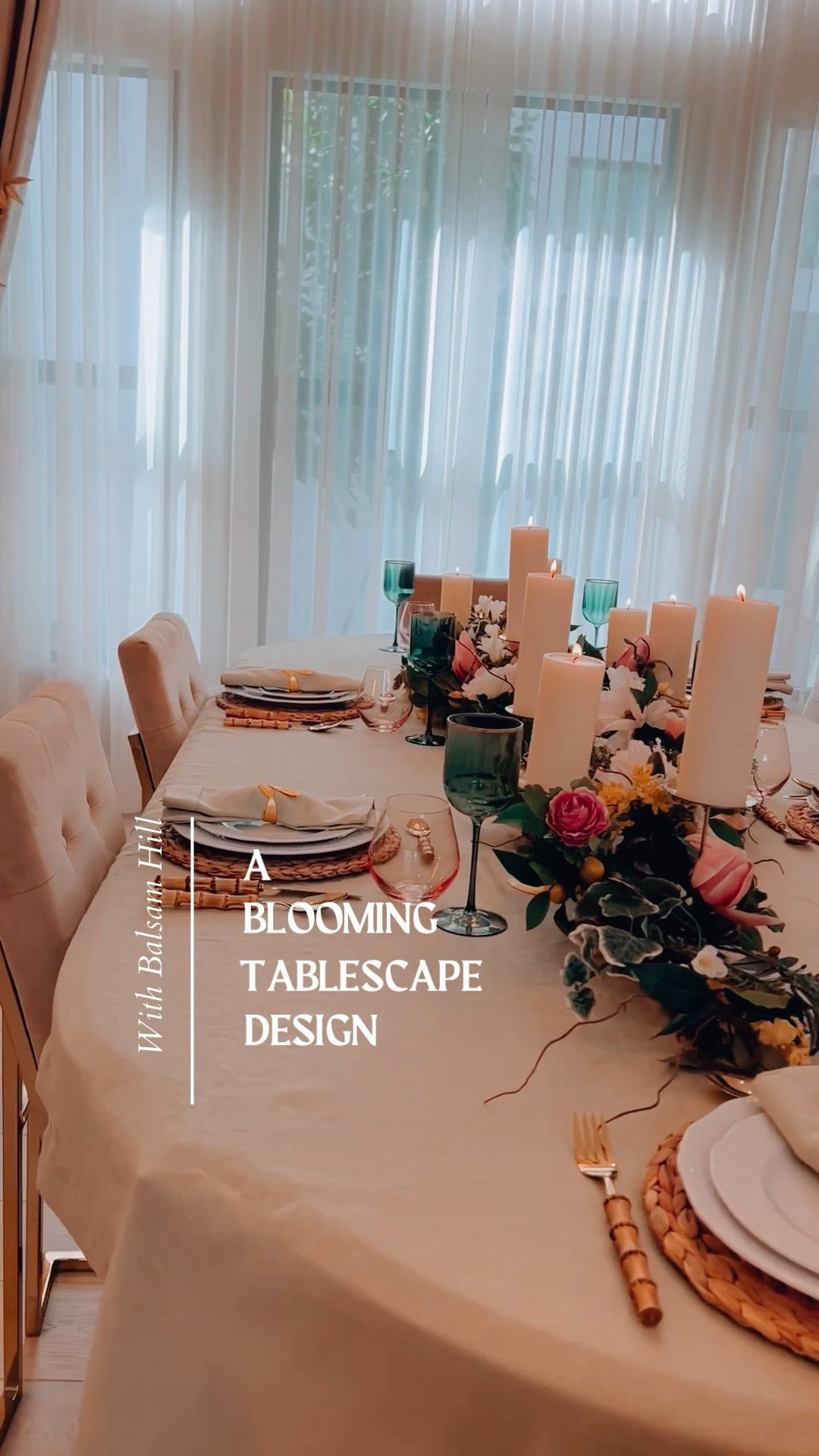 Spring evokes beautiful flowers, and these garlands make your entire tablescape blossom. They are 6’ long and very full, creating a perfect floral centerpiece even for a large table like mine. I intertwined two garlands and added pillar candles on gold stands. I played with the colors of Nature, with different hues of green, pink, and white. I added different textures to enhance the country feel with pure cotton linens and rattan chargers. When we sat at this table, it seemed to us to be picnicking on a beautiful lawn! 

#LTKhome