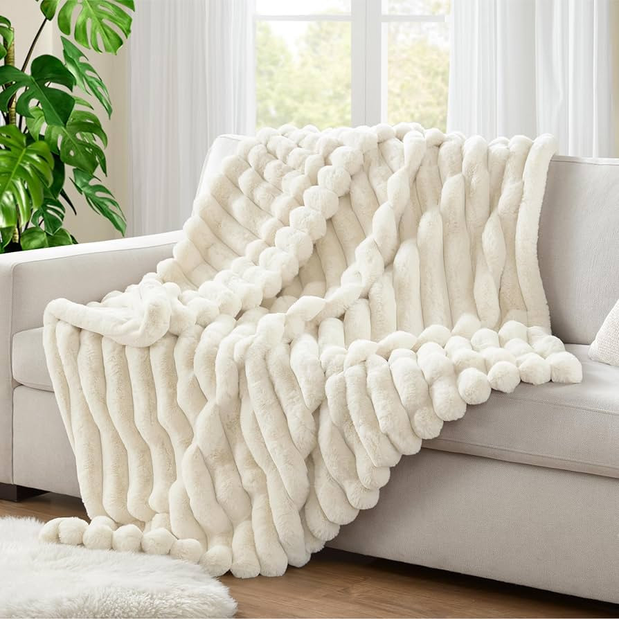 Hyde Lane Ultra Soft Faux Rabbit Fur Throw Blanket, Warm Plush Striped Blankets Twin Size – Lux... | Amazon (US)