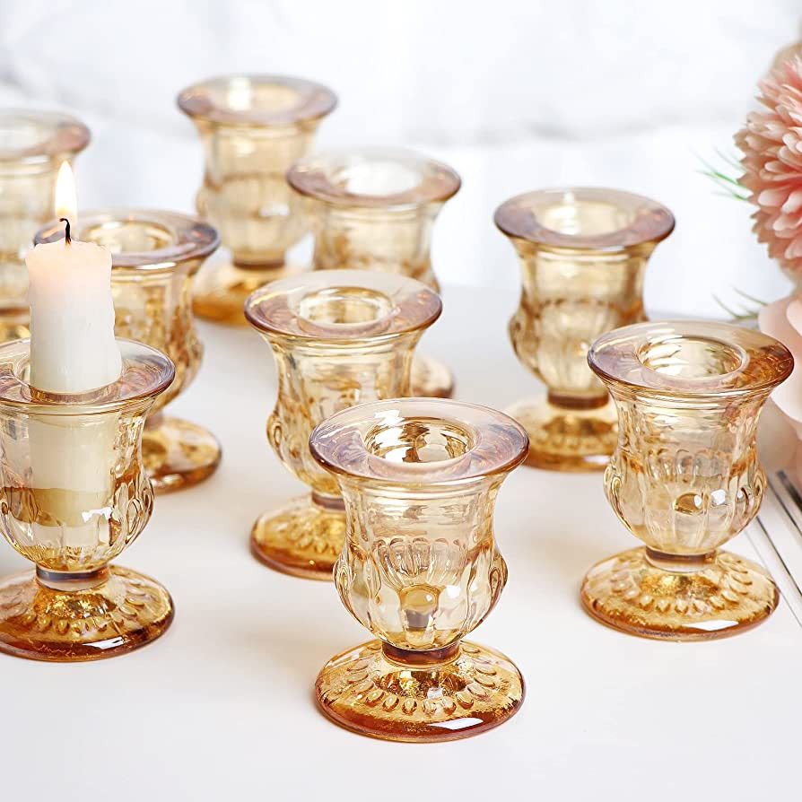 Letine Gold Candlestick Holders Set of 12-2.5" H Taper Candle Holders Bulk -Gold Glass Candle Hol... | Amazon (US)