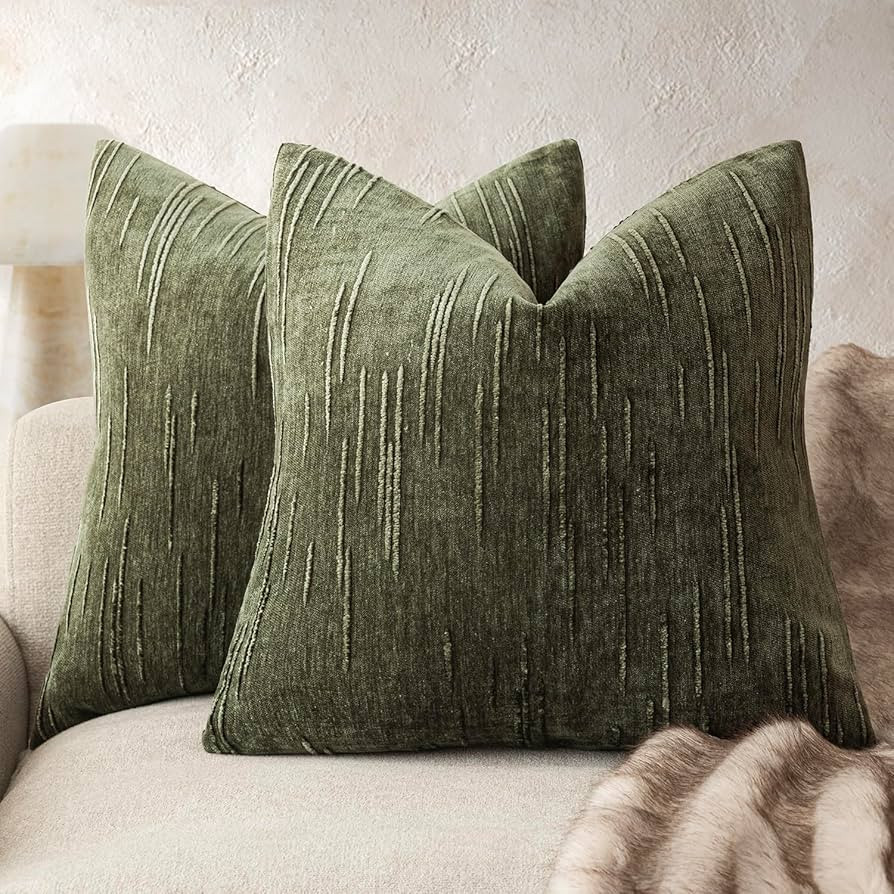 Foindtower Pack of 2 Slubby Textured Chenille Throw Decorative Pillow Covers Square Accent Solid ... | Amazon (CA)