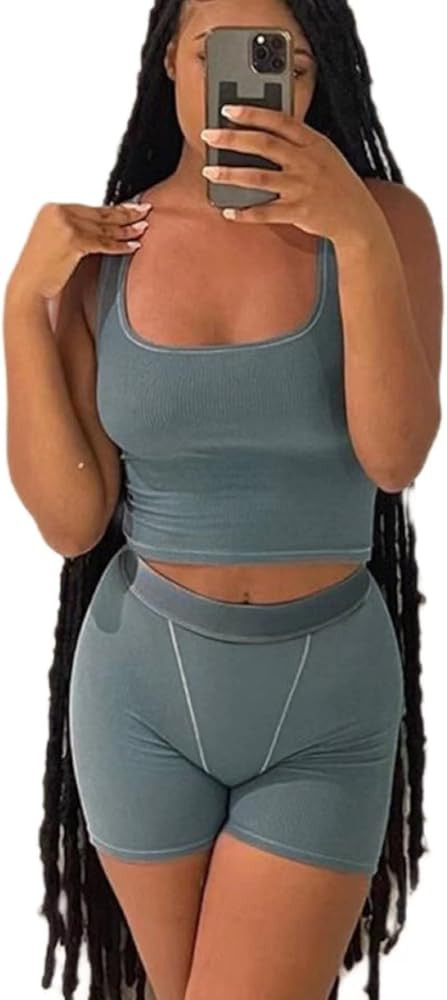 AYWA Casual Workout Sets Two Piece Outfits for Women Ribbed Crop Tank Top High Waist Leggings Act... | Amazon (US)