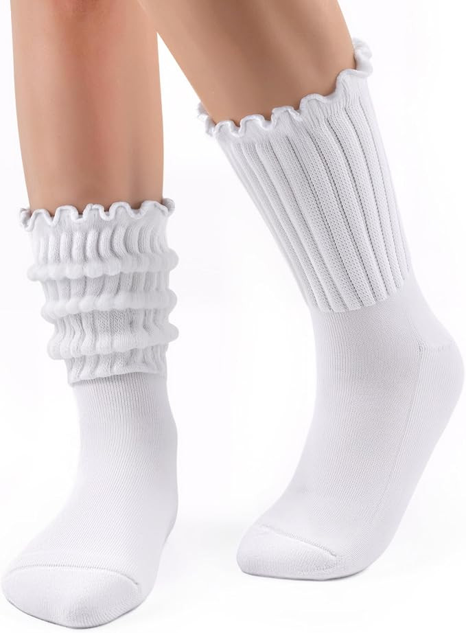 HONGTEYA Ruffle Socks for Women, Cotton Slouchy Scrunch Crew Boot socks | Amazon (US)