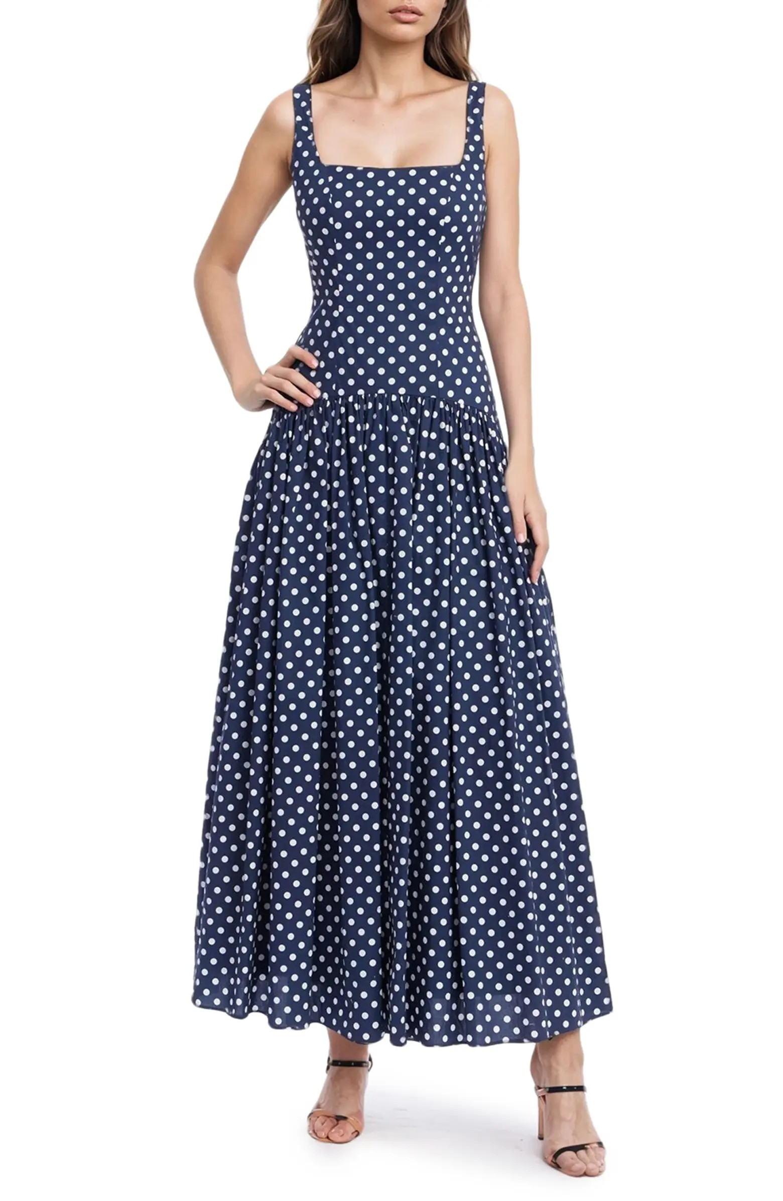 Polka Dot Drop Waist Cotton Maxi Dress | Nordstrom