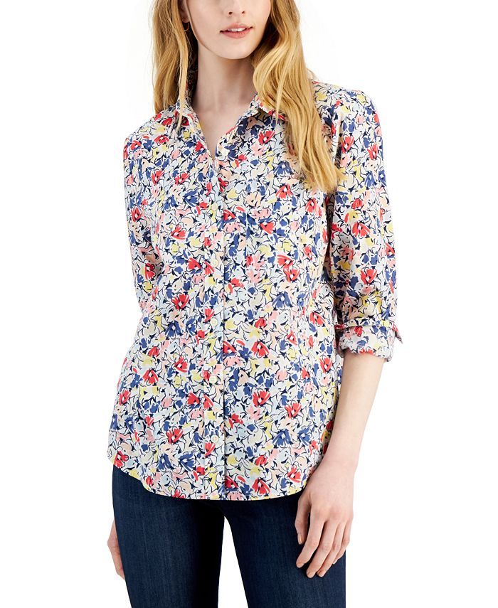 Style & Co Women's Cotton Printed Button-Front Shirt, Created for Macy's  & Reviews - Tops - Wome... | Macys (US)