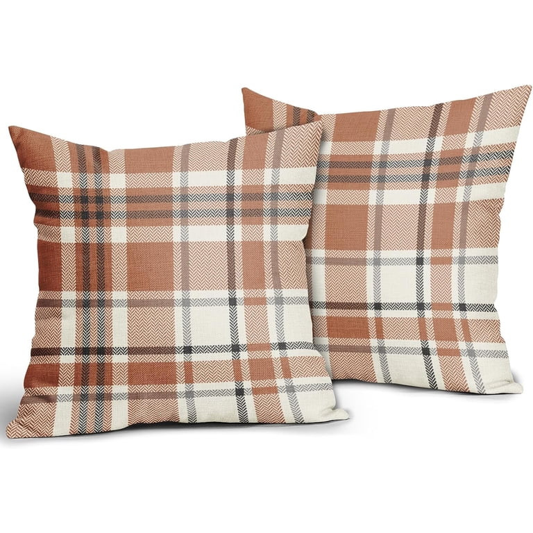 Aarocafa \u2013 Terracotta Plaid Faux Linen Pillow Covers (2-Pack) | Cottage Core Fall Decor | Wa... | Walmart (US)