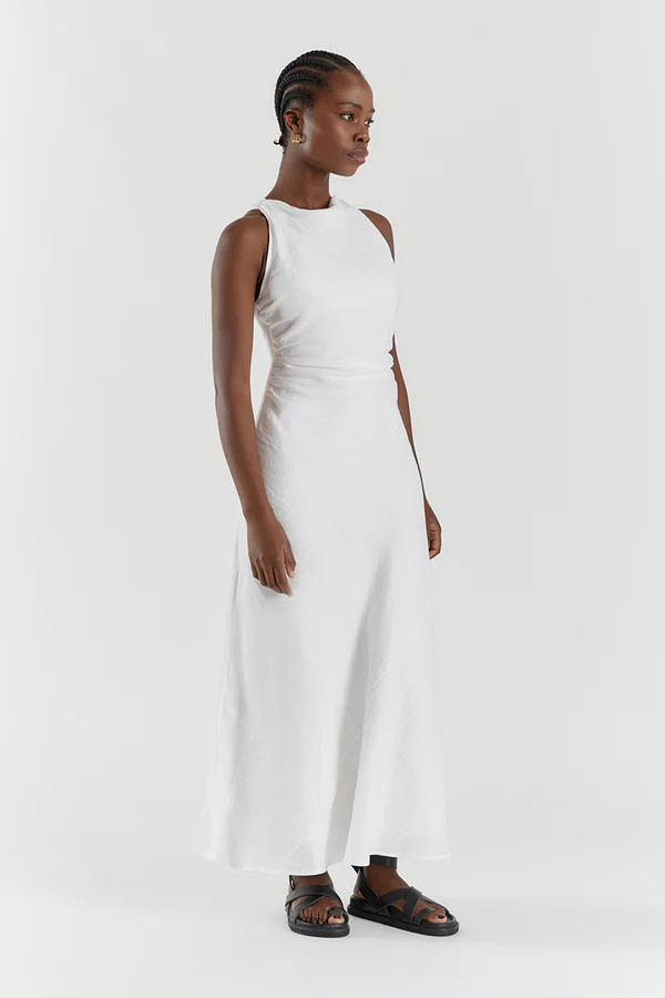 ROSE WHITE LINEN MAXI DRESS | DISSH
