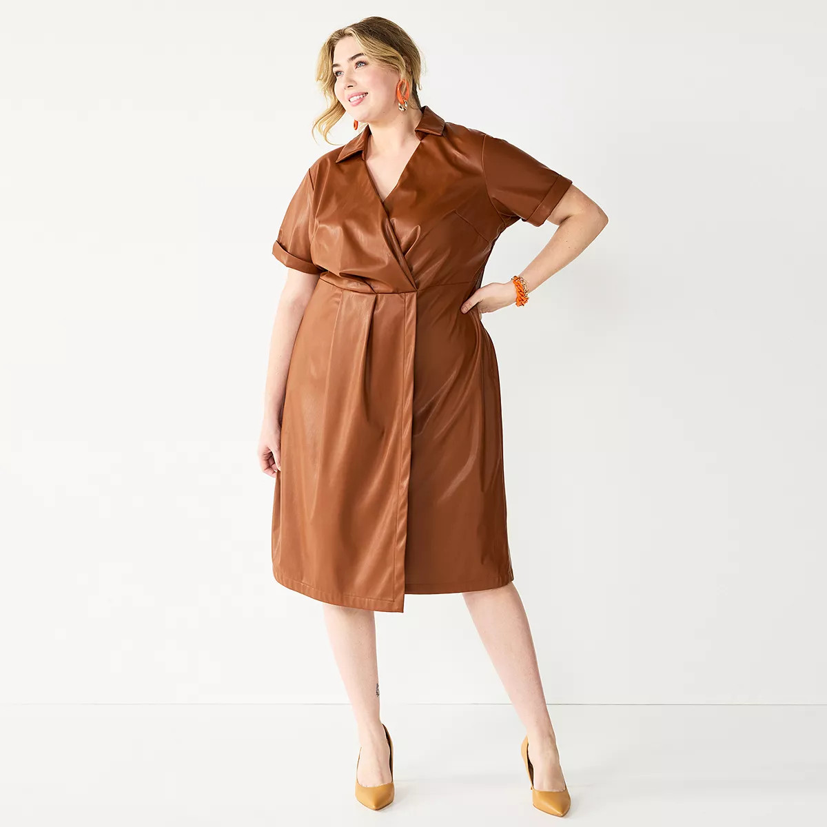 Plus Size Nine West Faux Leather Midi Dress | Kohl's