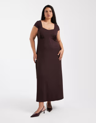 ASOS DESIGN Curve cap sleeve midi tea dress in chocolate | ASOS (Global)