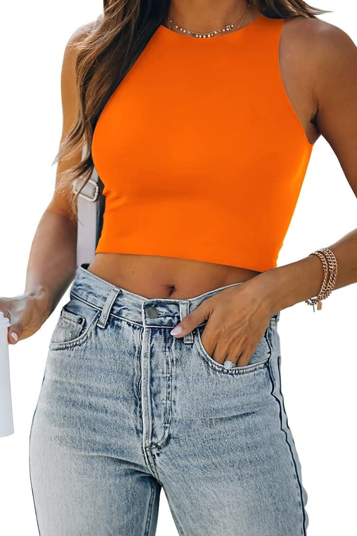 EFAN Womens Sexy Sleeveless High Neck Crop Tops Workout Cute Racerback Cropped Tank Tops Summer C... | Amazon (US)
