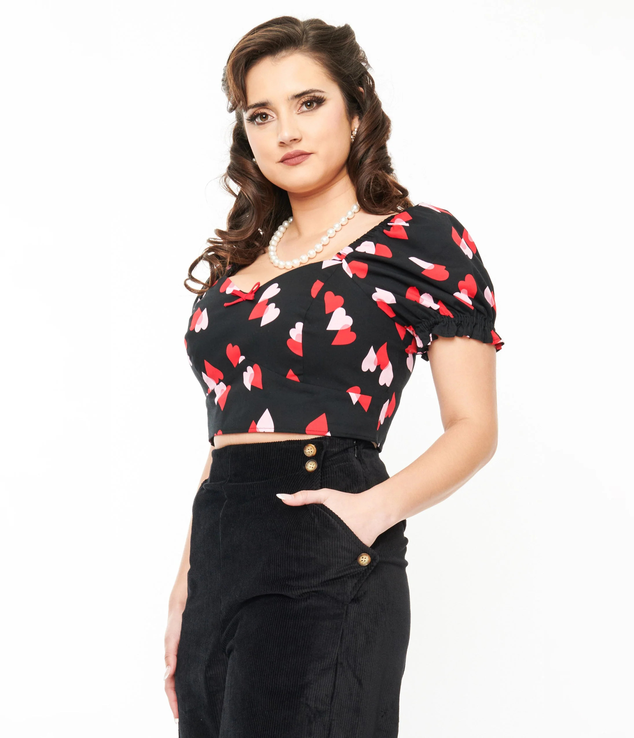 Hell Bunny Black & Red Hearts Crop Top | UniqueVintage