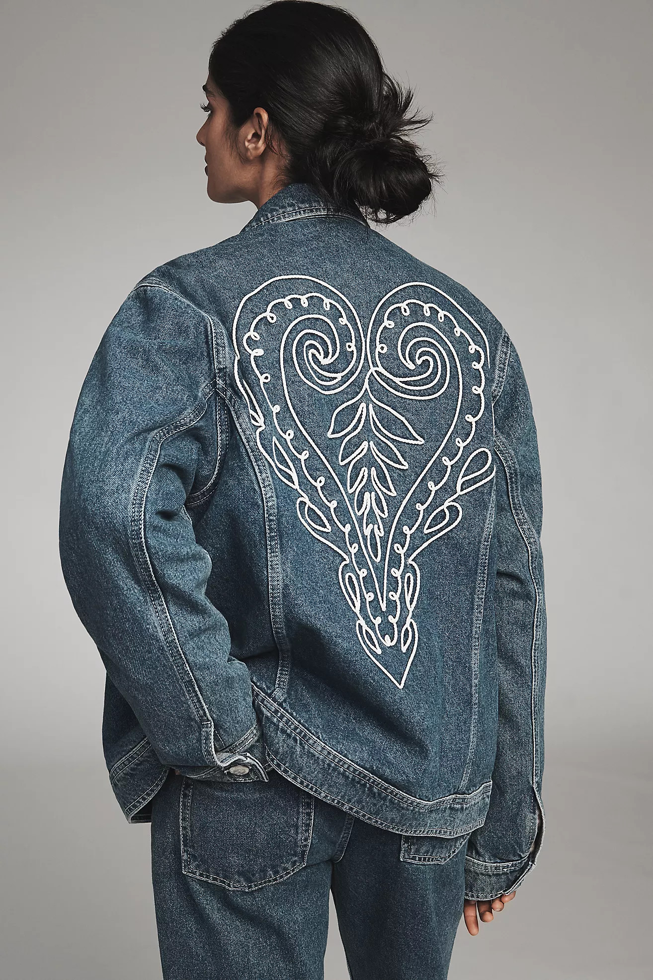 Farm Rio Cornely Embroidered Denim Trucker Jacket | Anthropologie (US)